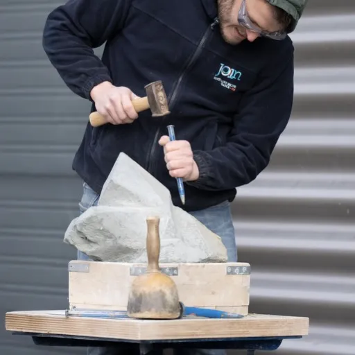 Beeld hakken met hamer en beitel in steen